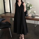 レディース マキシ丈ノースリーブワンピース 韓国 系 chic 夏 フランス 式 レトロ v ネック ゆったり カジュアル 色の 膝の 長い 袖なし ベスト ワンピース 女性(4)