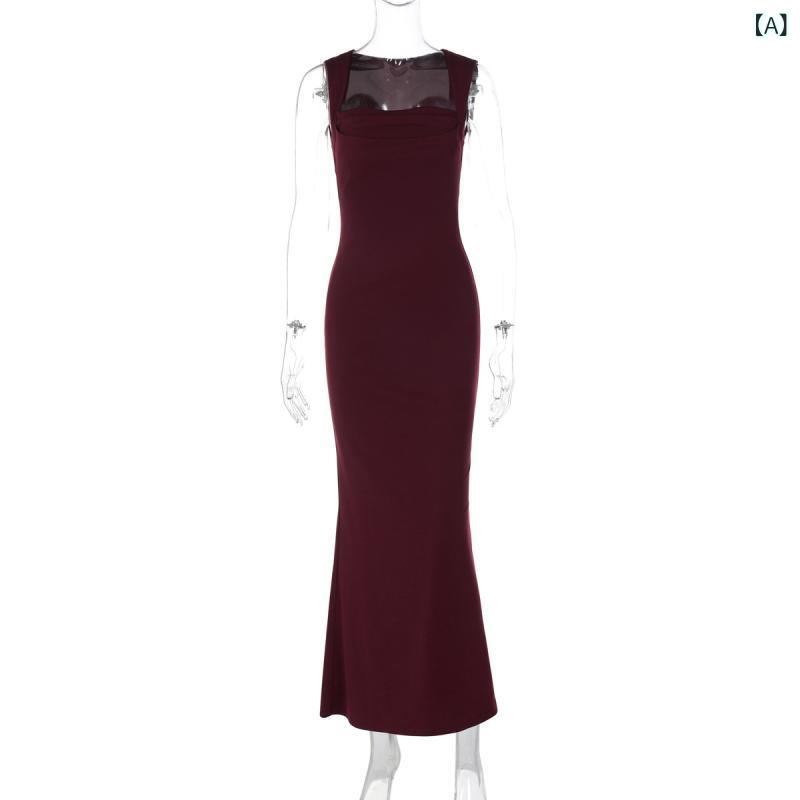 レディース マキシ丈ノースリーブワンピース の 婦人服 2025 春夏の新 商品の ファッションのは 身を 修める 方 襟の 袖なしで 腰を 収めて やせている ワンピースの りを 現します。(4)