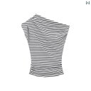 レディース ショート丈 トップス 半袖tシャツ 感 斜め 肩 半袖 t シャツ 女性 2025 夏の 新型 ギャルは スリム 肩の ストライプの 学生の 上着を...