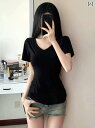 レディース ショート丈 トップス 半袖tシャツ 韓 系 欲 ギャルは 腰 v ネックの 肩の 半袖 t シャツ レディース 夏の 2025の 新型の 修身が や...