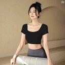 レディース ショート丈 トップス 半袖tシャツ 胸 パッド 付き 半袖 t シャツ ヨガ 女性 セクシー プラティ ランニング 運動 フィットネス 美 背 半袖...