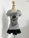 レディース ショート丈 トップス 半袖tシャツ 2025 アメリカ 式小 衆新 夏 アルファベット スカル プリント 丸 首 半袖 百合 カジュアル スリム ス...