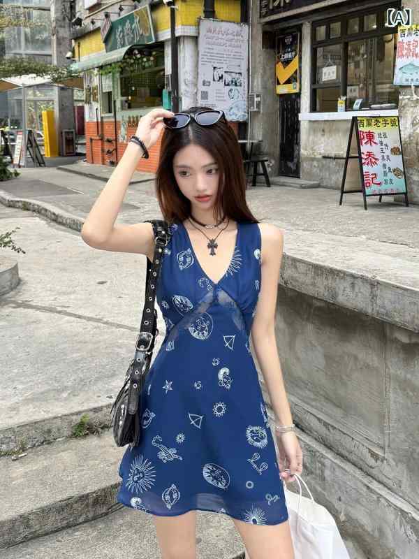 レディース マキシ丈ノースリーブワンピース レトロ v ネック ベスト ワンピース 女性 2025 春の 新型 ウエストが 痩せている リゾート 風 a 字 ストラップ ロング スカート chic(4)