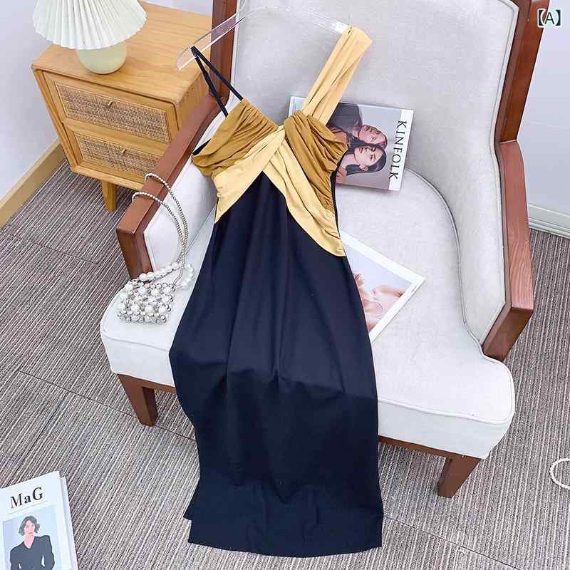 レディース マキシ丈ノースリーブワンピース 衝突 色の ワンピースは 大衆を つなぎ合わせて スカートのの フランスの 高級 感を 設計 します。