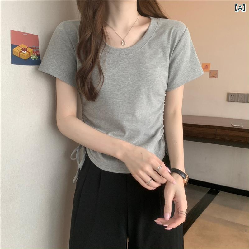 レディース ショート丈 トップス 半袖tシャツ 半袖 t シャツ 女性 2025年新 夏 韓国 感 修身 カジュア..