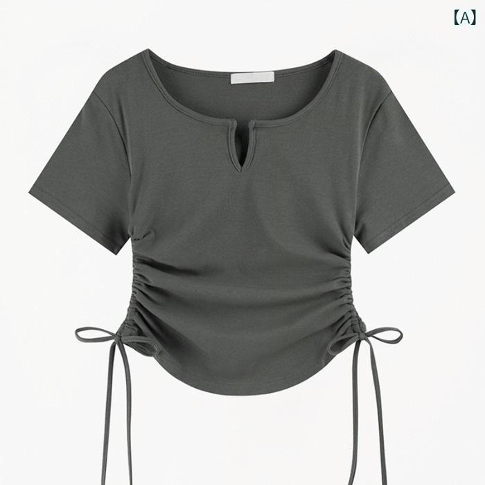 レディース ショート丈 トップス 半袖tシャツ 感 v ネックの ひもを 引いて 身を 修める 欲 半袖 t シ..