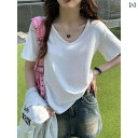 レディース ショート丈 トップス 半袖tシャツ ホワイト U ネック ショルダー 半袖 Tシャツ レディース 夏 2025 ソリッドカラー シャツ ホット ガー...