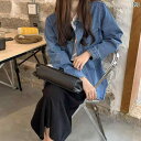 春 2025 BF 風 ゆるい ミディアム インスタ 火の レトロ 折り 襟 長袖 デニムシャツ レディースファッション
