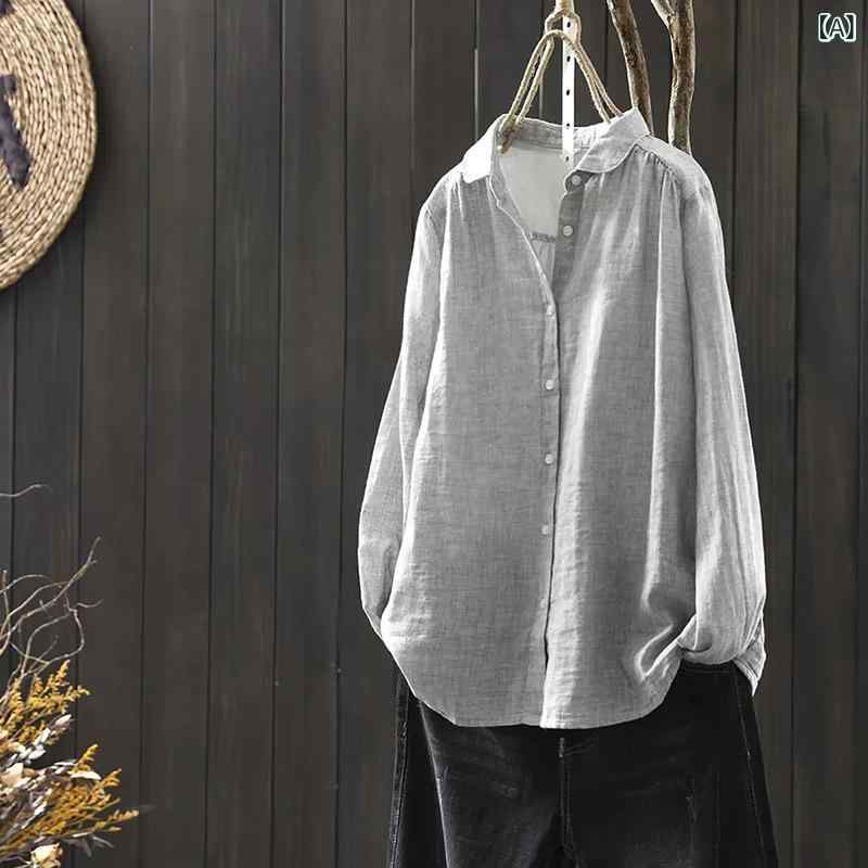 ブラウス レディース パステルカラーレースブラウス 二 重の 綿糸の シャツ レディース 長袖は ゆったりしています。