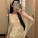 ニット レディース UVカット オフショルダー ノースリーブ 透かし編み プルオーバー ゆったり 薄手 切り替え アシンメトリー アクリル ナイロン アイボリー 春夏 スイート