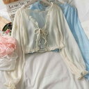 水着カバーアップ レディース 無地 メッシュ シフォン 長袖 ショート丈 ラウンドネック ゆったり UVカット 水陸両用 ビーチ プール 温泉 リゾート 大きいサイズ 春夏
