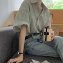 シャツ 羽織り 夏 薄手 パステルカラー フレンチ ストライプ ポロ カラー 半袖 シャツ 薄手 シャツ 夏の シャツ レディーストップス