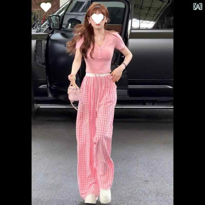 セットアップ レディース Vネック 高級 感 ファッション スポーツ 風 セット 春夏 ピンク v ネック 半袖 上着 2点 セット 婦人服