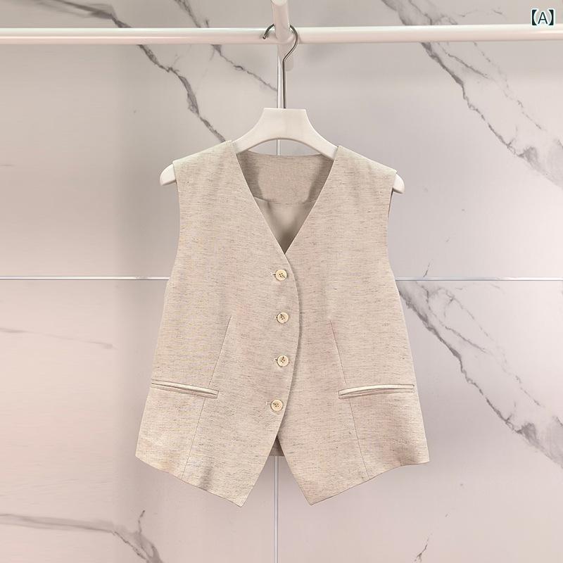 セットアップ レディース Vネック 老 銭 風 v ネック 亜 麻 馬 甲 ズボン 2点 セット 女性 2025 夏 1 g 4910961 1 g 4951541