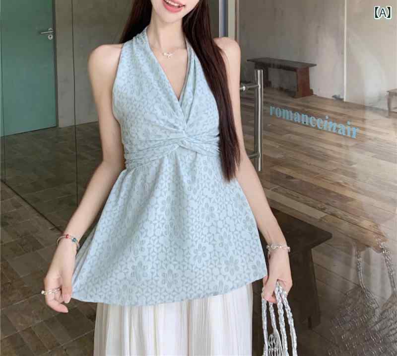 セットアップ レディース Vネック 蝶 結びの v ネック ベスト 付きの 女性 リゾート 風の 雰囲気が ゆったりしています。