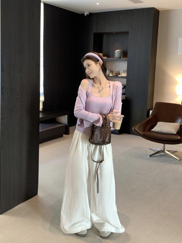 セットアップ レディース Vネック サトイモ 紫 甘美 v ネック 長袖 ニットカーディガン 女性 春 優しい..