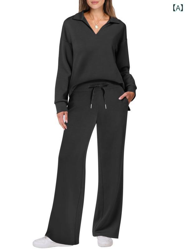 セットアップ レディース Vネック 2025 秋冬 クロスボーダー 欧米 新型 女性 式 長袖 v ネック 2点 セット