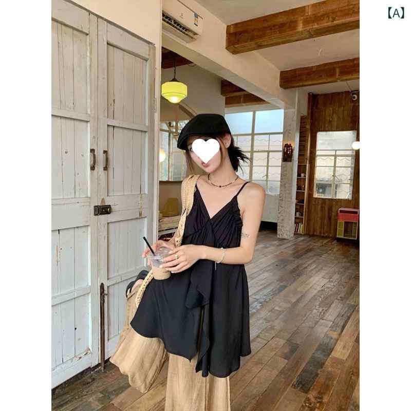 セットアップ レディース Vネック 生 ココナッツの クールな 不規則な v ネックの ゆったりした キャミソールの レディース 年の 夏の ワイド レギンスの リゾート 風の 2つの セット