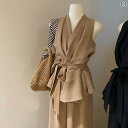 セットアップ レディース Vネック フレンチ イレギュラー Vネック クロス ホルター キャミソール + ワイド パンツ レディース 2025 夏 スーツ(4)
