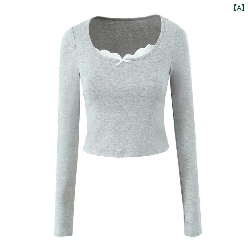 セットアップ レディース Vネック アメリカ ギャル v ネック レース 長袖 t シャツ 女性低 腰 ひも 付き カジュアル ズボン 2点 セット