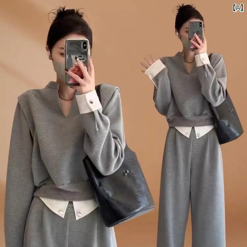 セットアップ レディース Vネック 小 香 風 ファッション スーツ 女性 春秋 v ネック はの 上着を つなぎ合わせます。