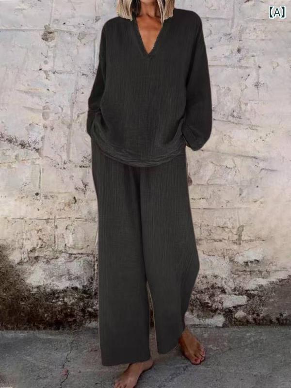 セットアップ レディース Vネック 2025 クロスボーダー 新型 婦人服 カジュアル v ネック 長袖と ポケット長 ズボン 綿 多 色 婦人服 セット