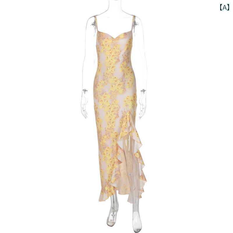 楽天バランスケア　楽天市場店フラワープリント フリルスカート 2025夏の新 商品の 甘辛い 個性の 低い 胸は 色の プリントの しわに ぶつかります。