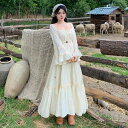 ロング スカート ウエストリボン 旅行 休暇 写真 撮影 フランス 式 レトロ ワンピース 重 工 ラッパ 袖大 スカートx2