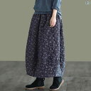 ロングスカート 綿混素材 亜麻 2024 冬 厚手 綿の スカートの レディース レトロ 花の 綿の スカートの 挿し 袋の 保温の a 字の スカートの レディース中で 長い スカート