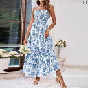 フラワープリント フリルスカート 2025年 欧米の 夏の 婦人服の 新型の ハスの 葉の 縁の ストラップの プリントの 長い スカートの 少女の 風の ワン...