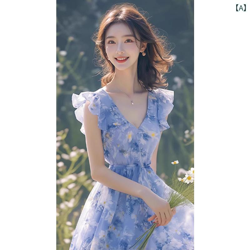 シフォン スカートきれいめ 深 セン 南 油 2025 新型の ロング スカートは 軽くてで 美しい の 青い シ..