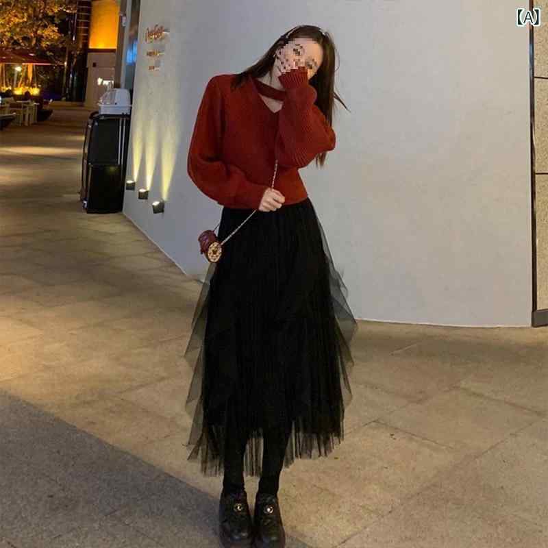 シフォン スカートきれいめ 秋冬 2024 婦人服のお 姉さんのは 街の 優しい 風の 塩を 揚げます。