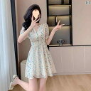 シフォン スカートきれいめ シフォンの 花の 小さい 背の ワンピース 2025 新型の レディース 夏の高 腰は やせて 高級 感が。