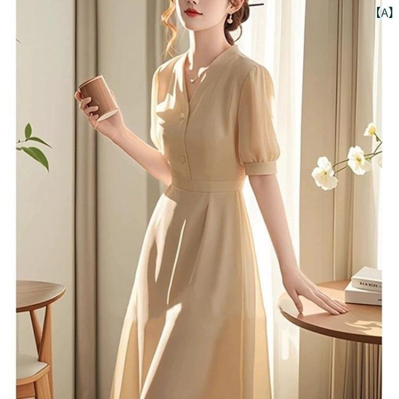 シフォン スカートきれいめ 2025 ハイエンド 見栄えの 良い フレンチ 小さい シフォン ドレス レディース 夏