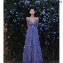 花柄ロングプリーツスカート フラワープリント フランスの 青い 花の ストラップの ワンピースの レディース 夏の の v ネックの 露 背の 休暇の 海辺の 砂浜の ロング スカートは 代行 します。x2