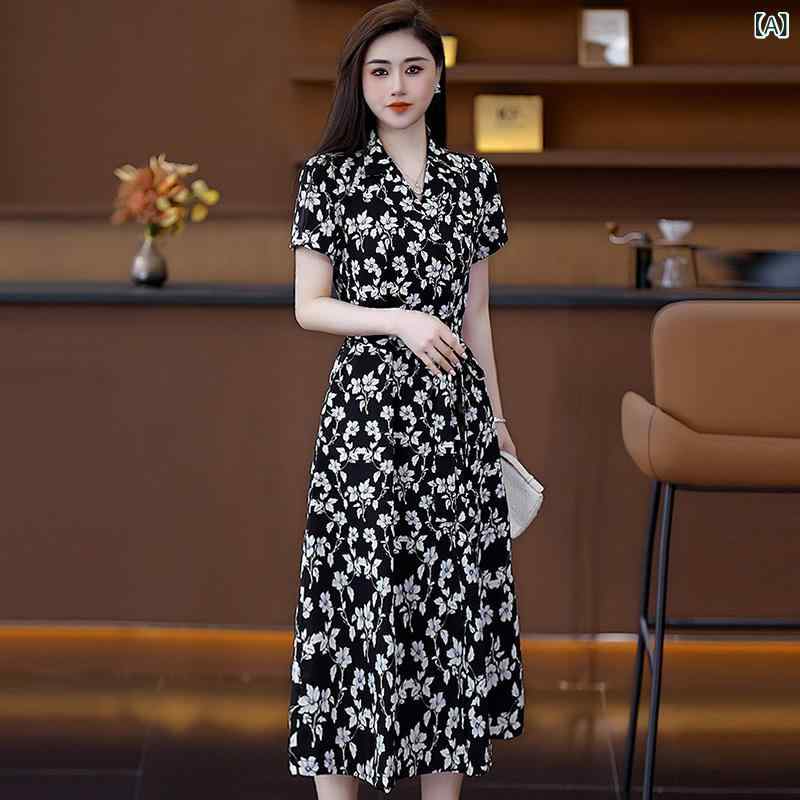 シフォン スカートきれいめ 砕 花 雪 紡 織 ワンピース 夏 金 2025 新型 ファッション 痩せ 洋 女装 きれい スカート(4)