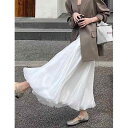 シフォン スカートきれいめ フランスの パールの サテンの 花の つぼみの スカートの レディース 2025 新型の 春の 蓬 蓬の 中の ロング スカートの高 腰の a 字の プリーツの 半身の スカート