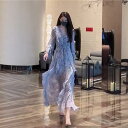 シフォン スカートきれいめ フランス 独特の 高級 感が 美しい 海辺の 休暇が 美しい アンドロメダの 青い 花の ワンピースの 子 夏x2