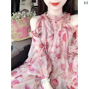シフォン スカートきれいめ Dr 茶 休 フランス 首 露 肩 砕 花 ワンピース 女性 夏 高級 感 海辺 休暇 小柄 短い