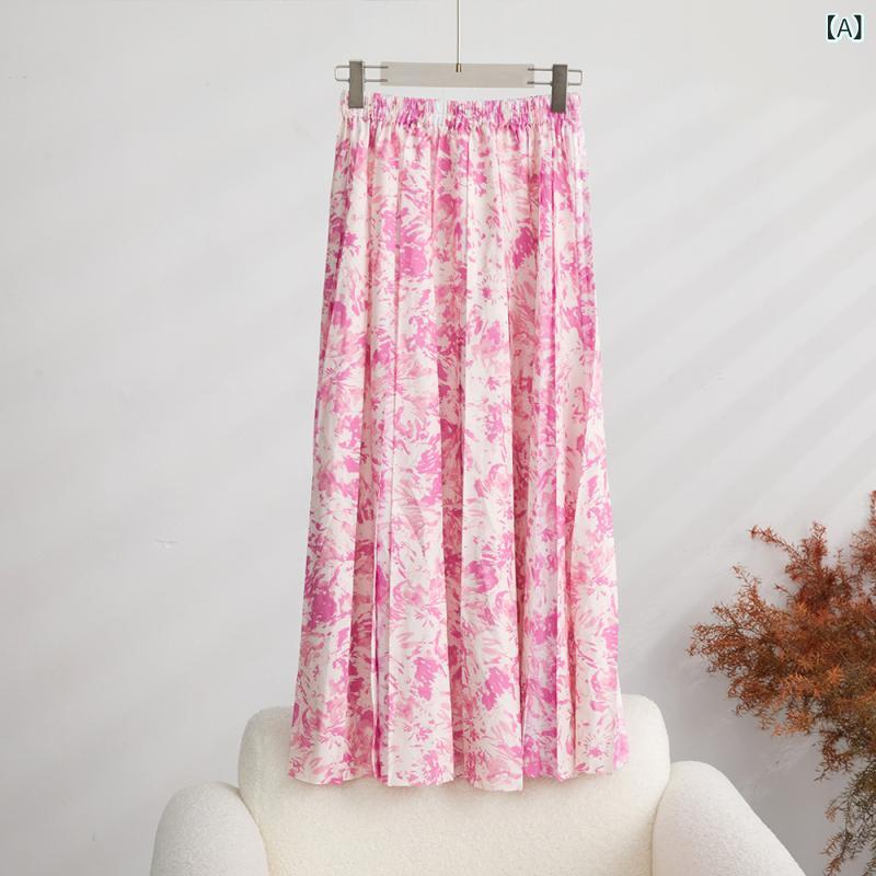 花柄ロングプリーツスカート フラワープリント オルガンの スカートの 半身の スカートの レディース ..