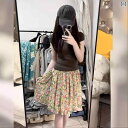 花柄ロングプリーツスカート フラワープリント 2025 夏の 油絵の 休暇の フランス 式は 色の 田園の 小さい 砕 花に ぶつかります。