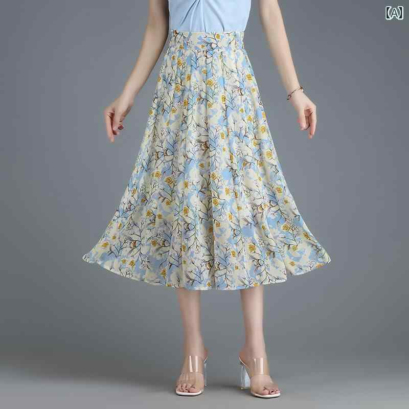 花柄ロングプリーツスカート フラワープリント 油絵 風 半身 スカート 夏 ハイウエスト a 字 フリルスカート 大きいサイズ 太った mm ロング スカート レトロフレンチ 花柄 ハーフ スカート 女