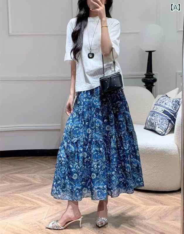 花柄ロングプリーツスカート フラワープリント 南 油 代代 ファッション 百合 砕 花松 腰 大振り ロン..