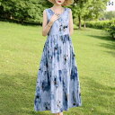 花柄ロングプリーツスカート フラワープリント 綿の 布の 背の 金の 砕 花の ワンピースの 大きいサイズ 夏の ファッションの 外は 休暇の 砂浜の 袖が ない スカートの 薄手 金を 着ます。
