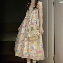 フランスの 初恋の 花の ストラップの ワンピースの 子供の 夏の 小さい 子供の 海辺の 休暇の 王女の 蓬 蓬の 長い スカートx2