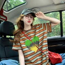 ロング丈tシャツ ワンピ ロンT 冷感 レディース 夏の 爆発的な 愛の グラデーションの 中の 長さの 半袖 t シャツ レディース アメリカ 式の 衝突 色の ストライプの 大きい 版の ゆったり カバーの 上着(4)