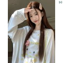 ロング丈tシャツ ワンピ ロンT 冷感 レディース 【 自宅 工場 現物】 日 系 清新で 桜 プリント 丸 首 長袖 t シャツ レディース中長 上着