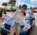 ロング丈tシャツ ワンピ ロンT 冷感 レディース 現物 韓国 ストラップ ファッション オープン フォーク ゆるい 長袖 t シャツ 女性 日焼け防止 ブラウスの 外に 薄手 魅惑的 潮が ついている