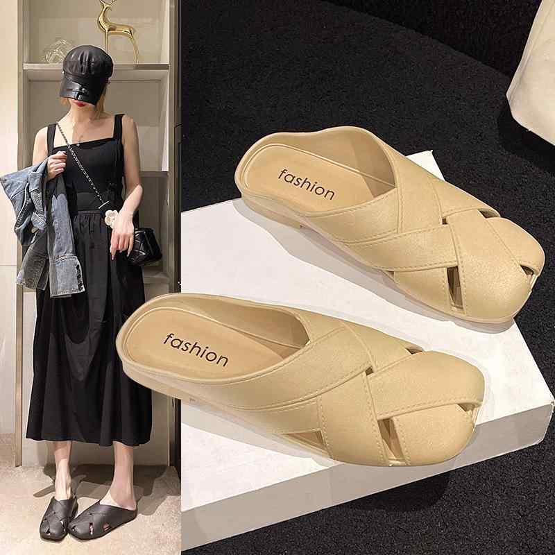 スライドサンダル ローヒール 夏 サマー ファッション カジュアル オシャレ 女性 レディース ハーフ フレンチ 通気性 フラット(4)