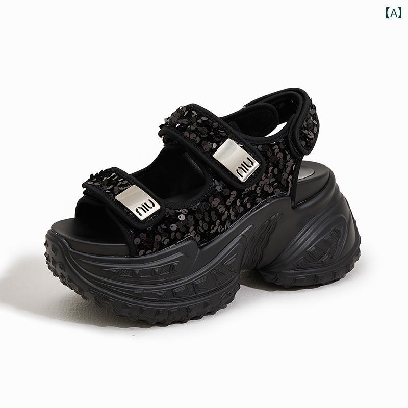 サンダル 厚底 レディース スパンコール ハイ ヒール シンプル おしゃれ カジュアル ファッション アウター 使いやすい 便利 お出かけ アーティファクト